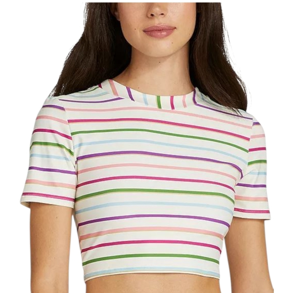 Kate Spade NWT Women's Striped Tie Short Sleeve Rash Guard Large 2024 Collection